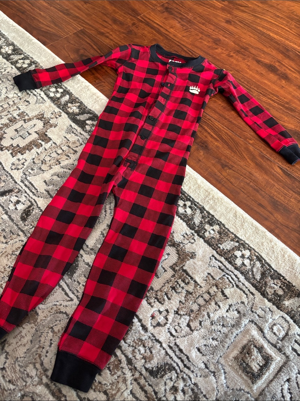 Lazy One Red and Black Buffalo Plaid Kids One-Piece Footie